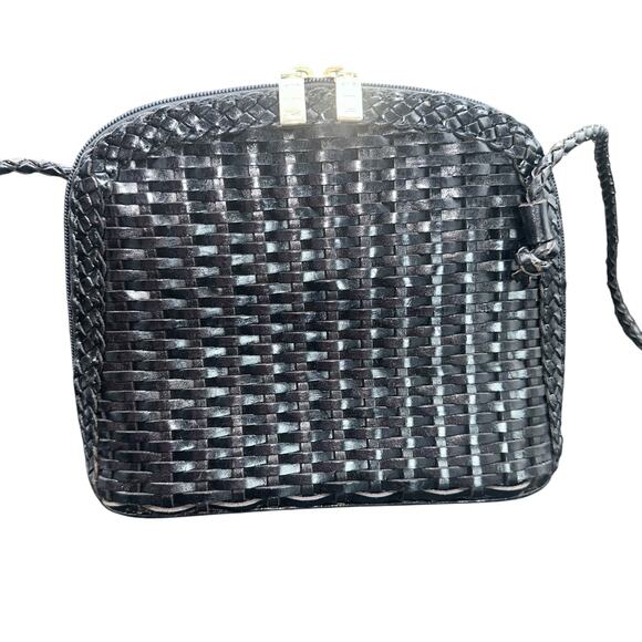 Vintage CEM Black Woven Leather Crossbody Bag Made in Brazil Braided Strap C E M - Picture 2 of 11